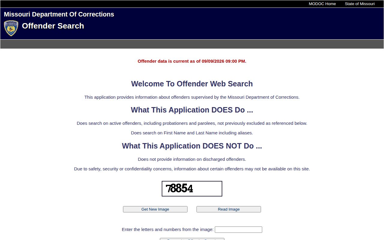 Dallas County arrest search fallback on Missouri DOC