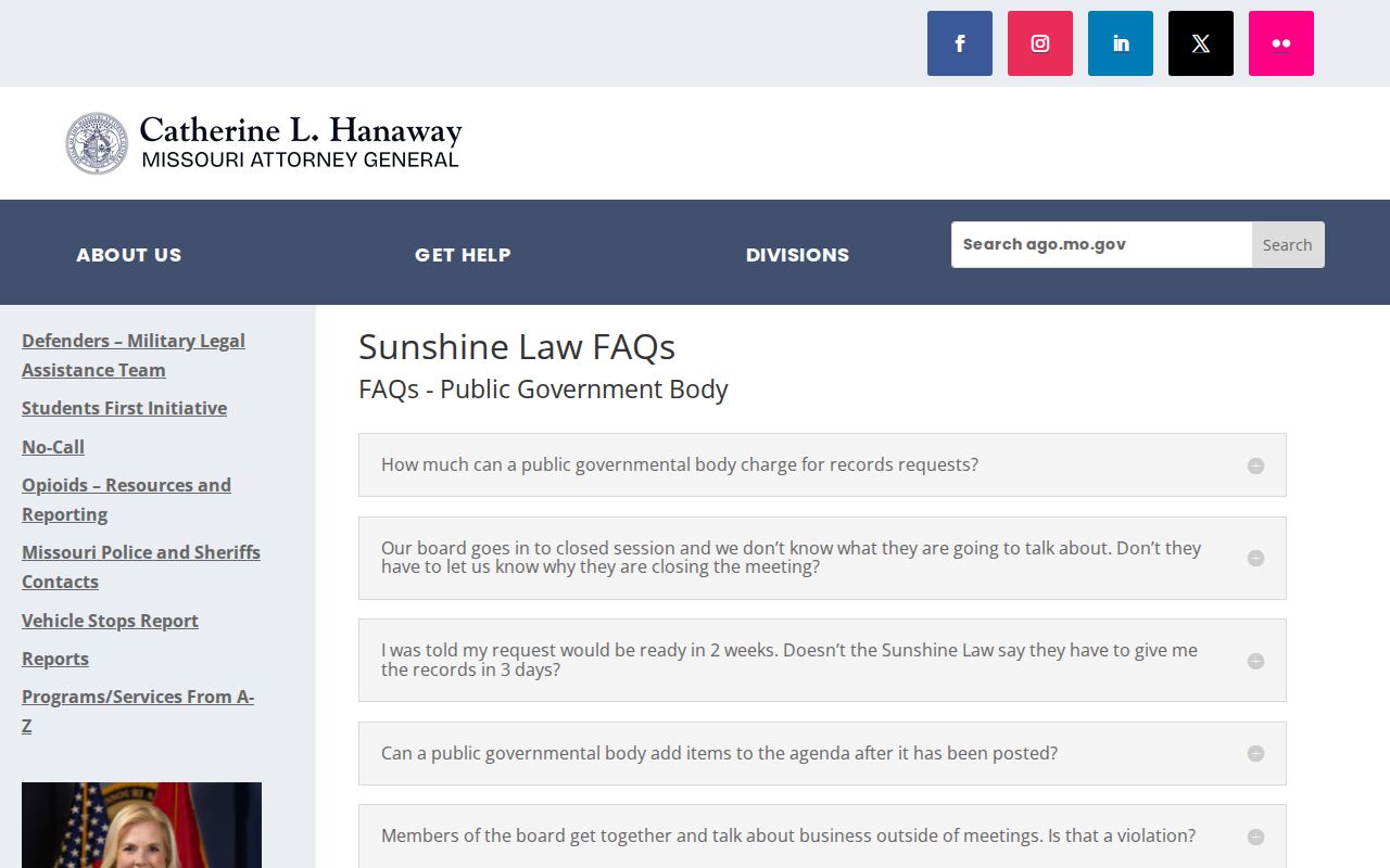 Missouri Attorney General Sunshine Law guidance for requesting a Louisburg arrest record